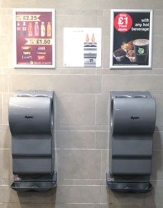 Dyson Airblade AB14 grey installed with driplates at Applegreen